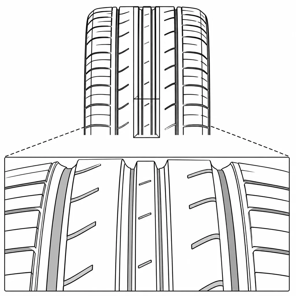 Schéma illustratif : Nervure centrale étroite presque continue