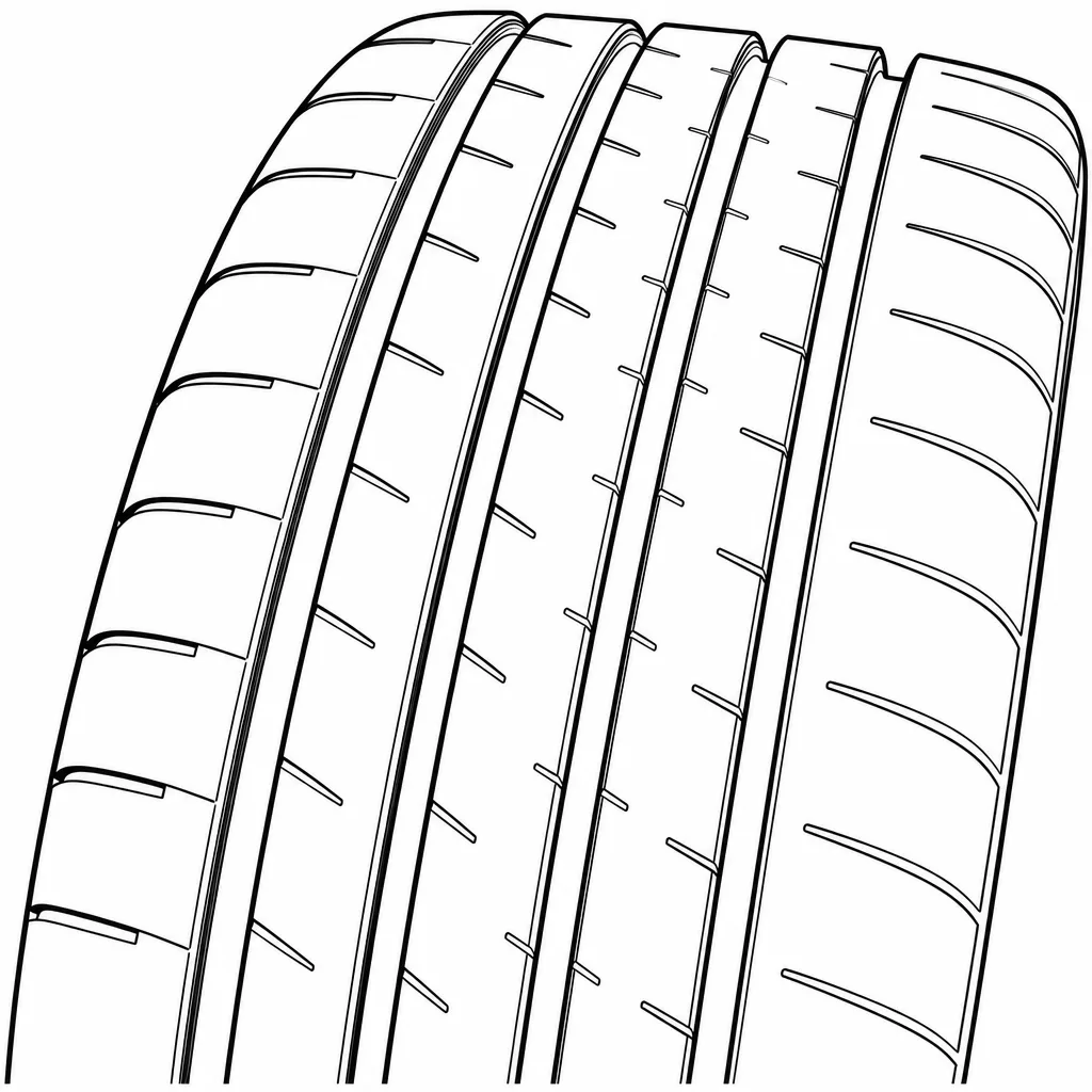 Schéma illustratif : Vides longitudinaux larges par rapport aux bandes de gomme centrales
