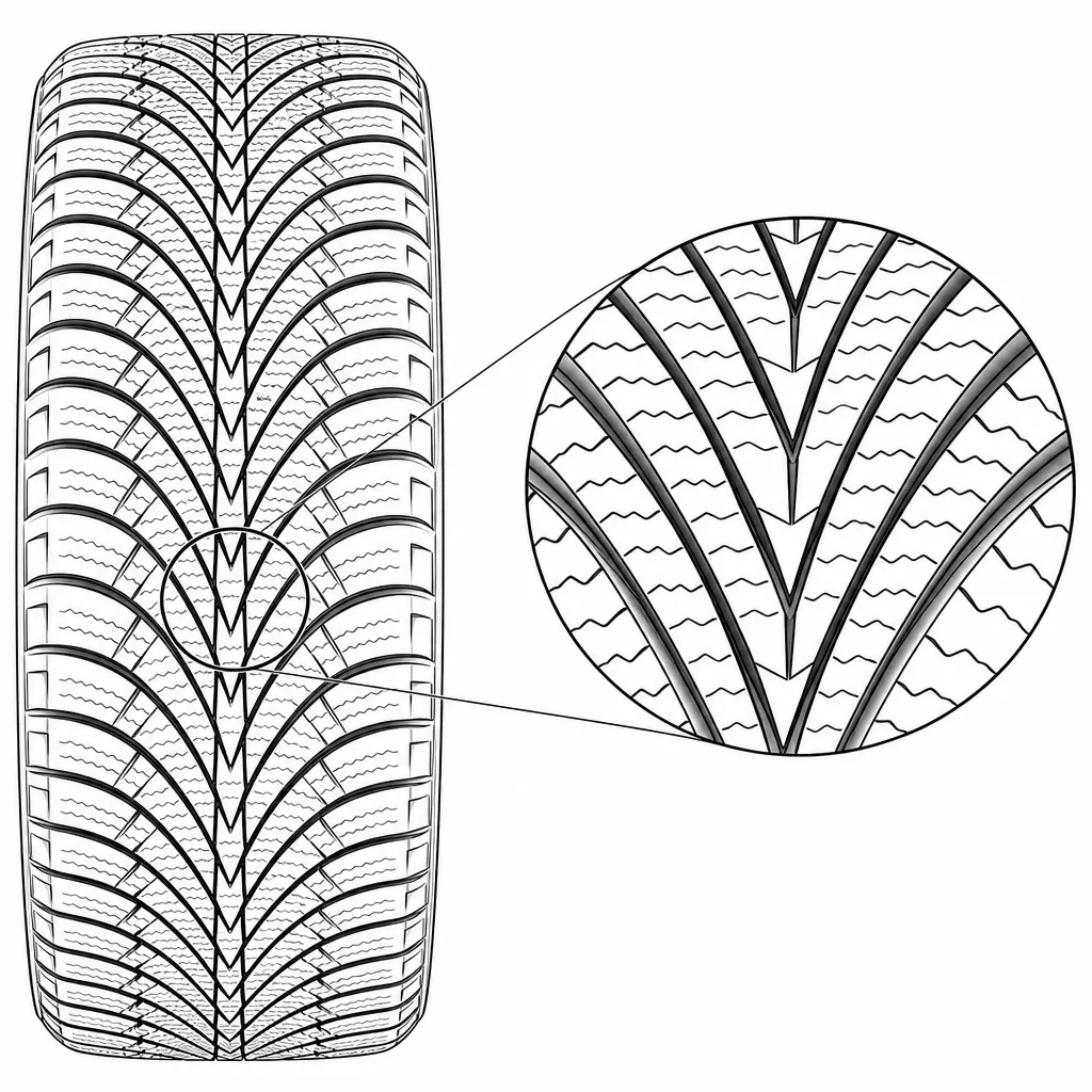 Schéma illustratif : Pointes médianes étroites des chevrons