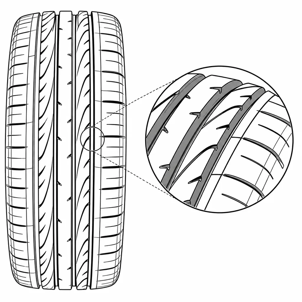 Schéma illustratif : Volumes de gomme peu subdivisés entre les fines incisions