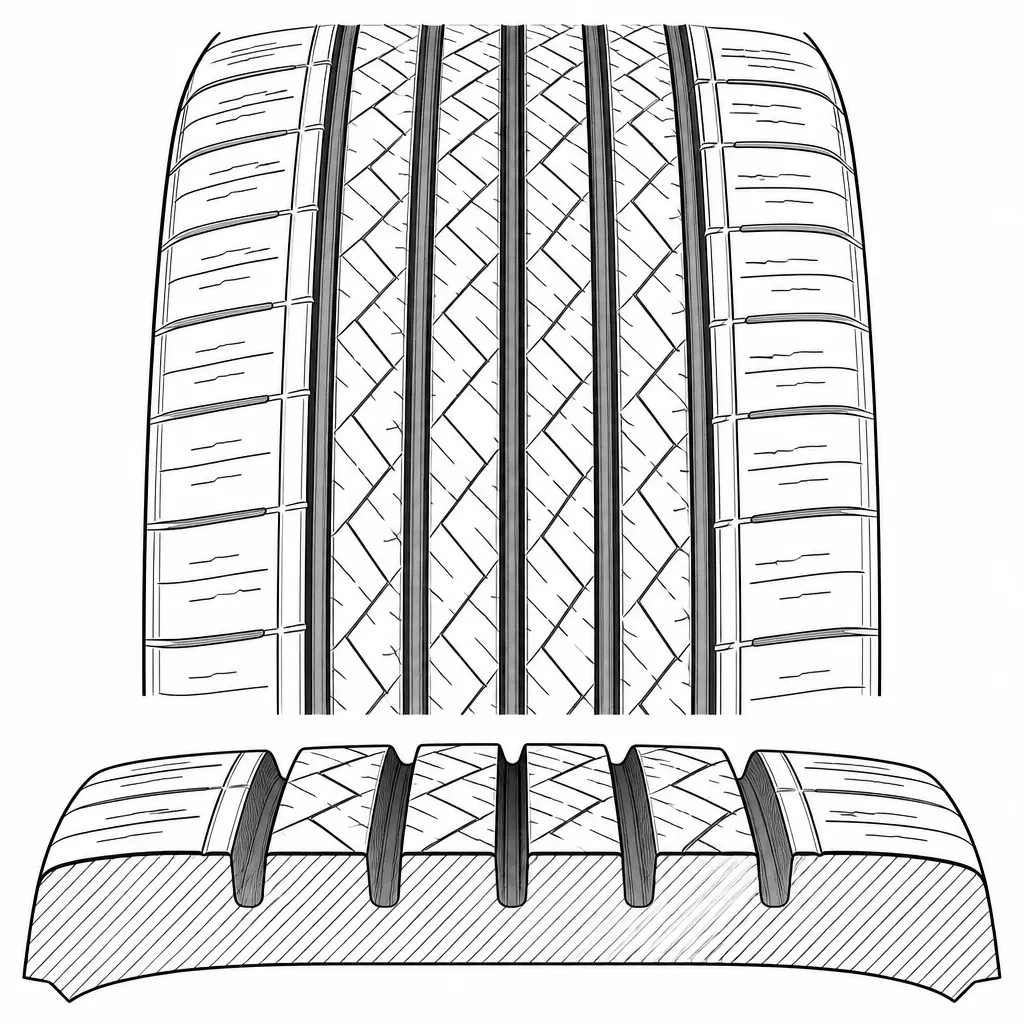 Schéma illustratif : Quatre rainures longitudinales séparant des rangées étroites