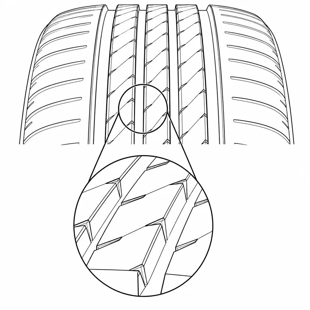 Schéma illustratif : Nervures centrales étroites divisées par des incisions obliques de densité moyenne