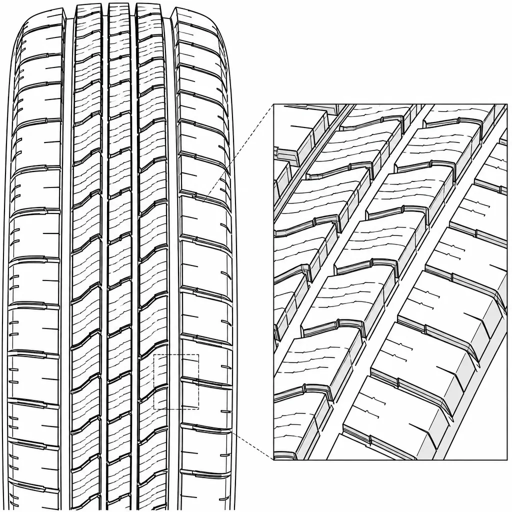 Schéma illustratif : Forte densité de fines entailles dans les pavés