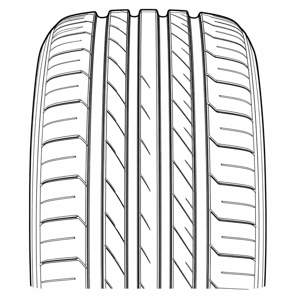 Schéma illustratif : Quatre rainures principales séparant des bandes de gomme relativement étroites