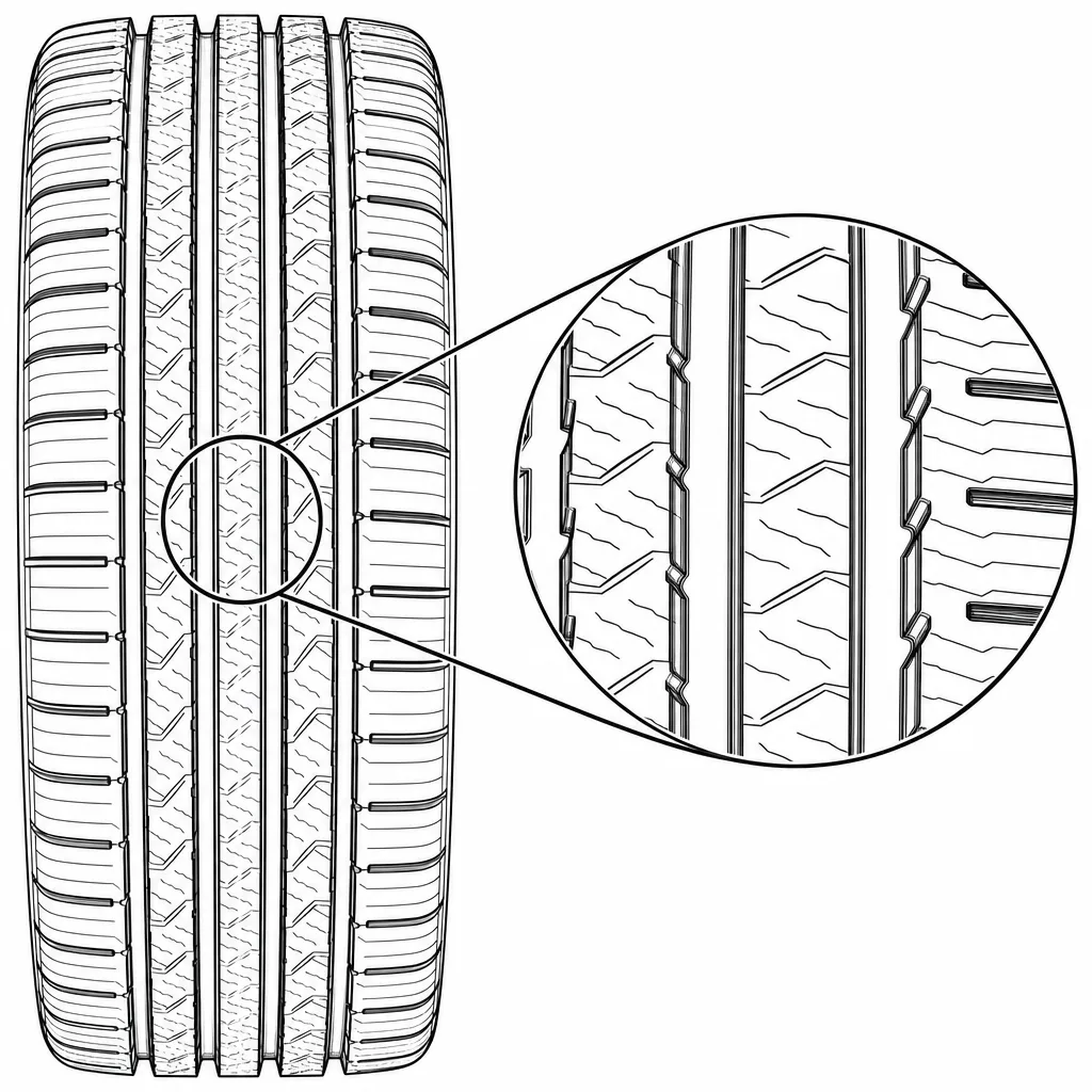 Schéma illustratif : Contours centraux en zigzag peu prononcé