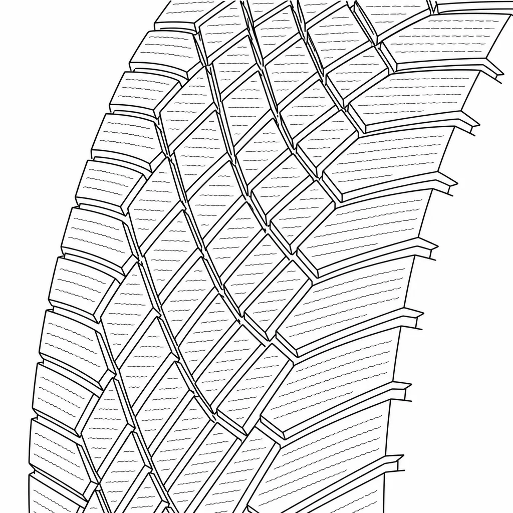 Schéma illustratif : Rangées centrales de pavés polygonaux imbriqués
