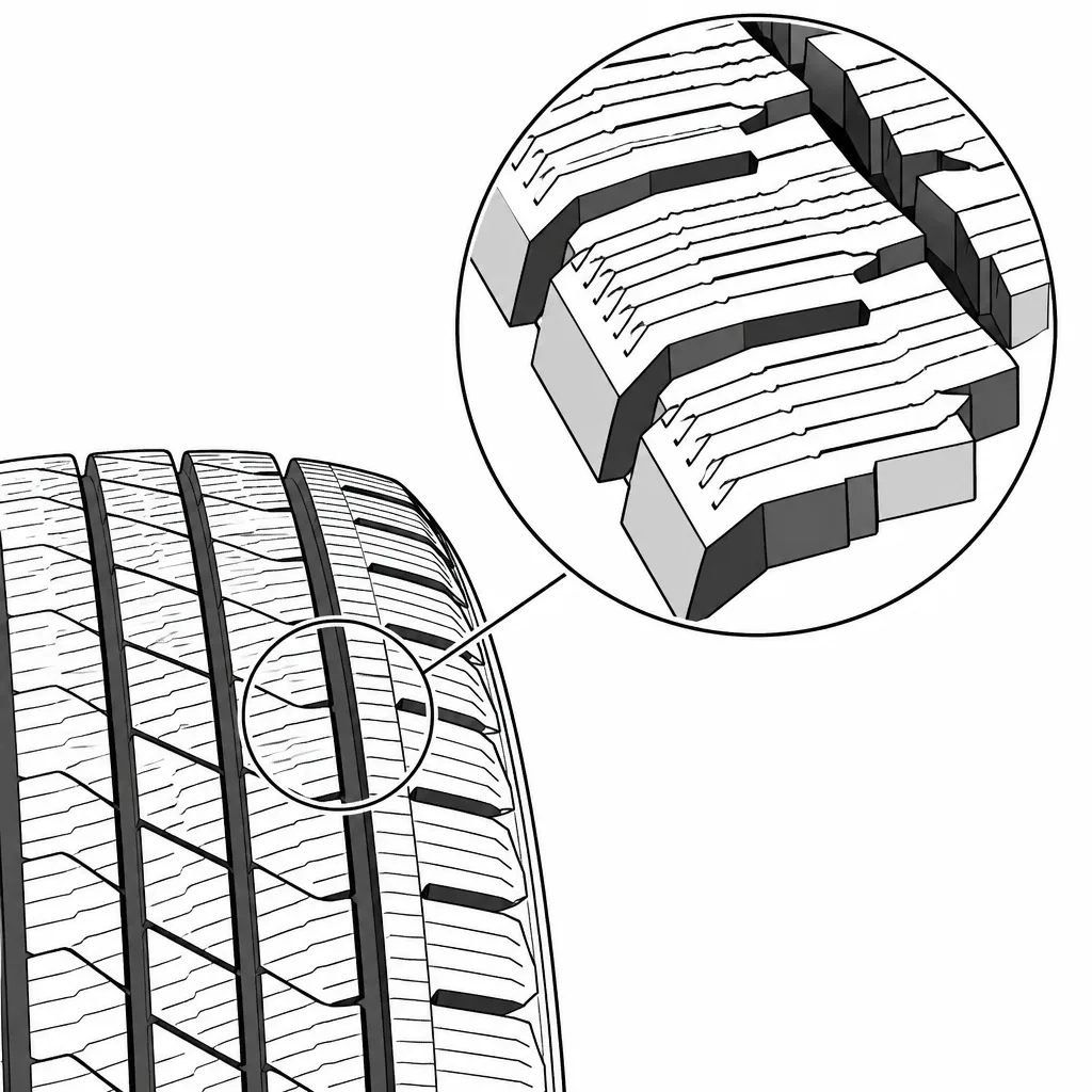 Schéma illustratif : Rapport élevé entre longueur de découpes fines et surface de gomme pleine