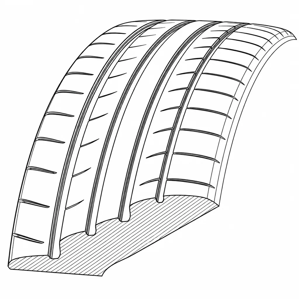 Schéma illustratif : Forte proportion de gomme pleine dans les nervures et pavés faiblement entaillés