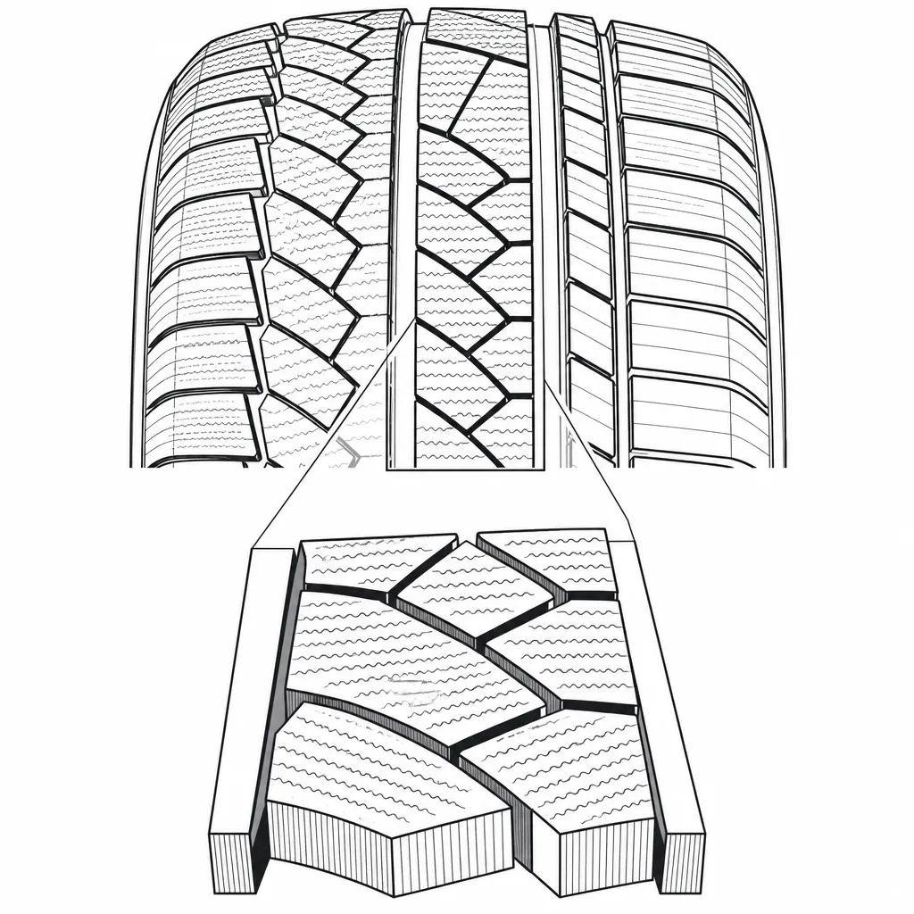 Schéma illustratif : Rangées centrales de pavés polygonaux aux axes multiples