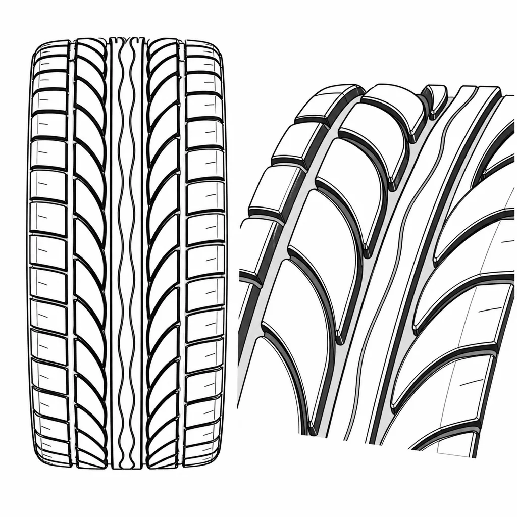 Schéma illustratif : Chevrons incurvés sans longues pointes axiales aiguës