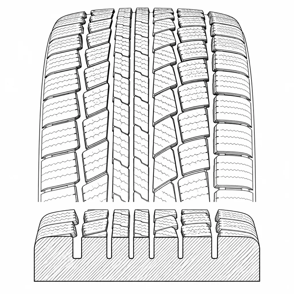 Schéma illustratif : Partition en cinq bandes de gomme par quatre rainures longitudinales