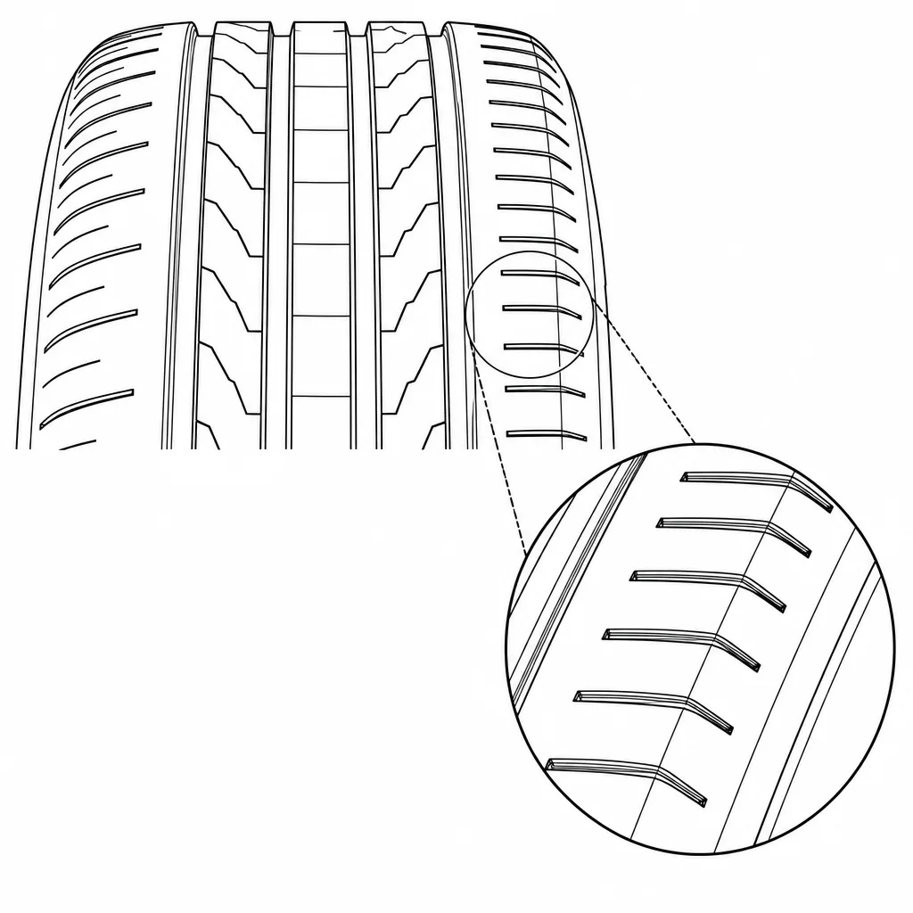 Schéma illustratif : Forte densité de fentes courtes sur les bandes et les épaules
