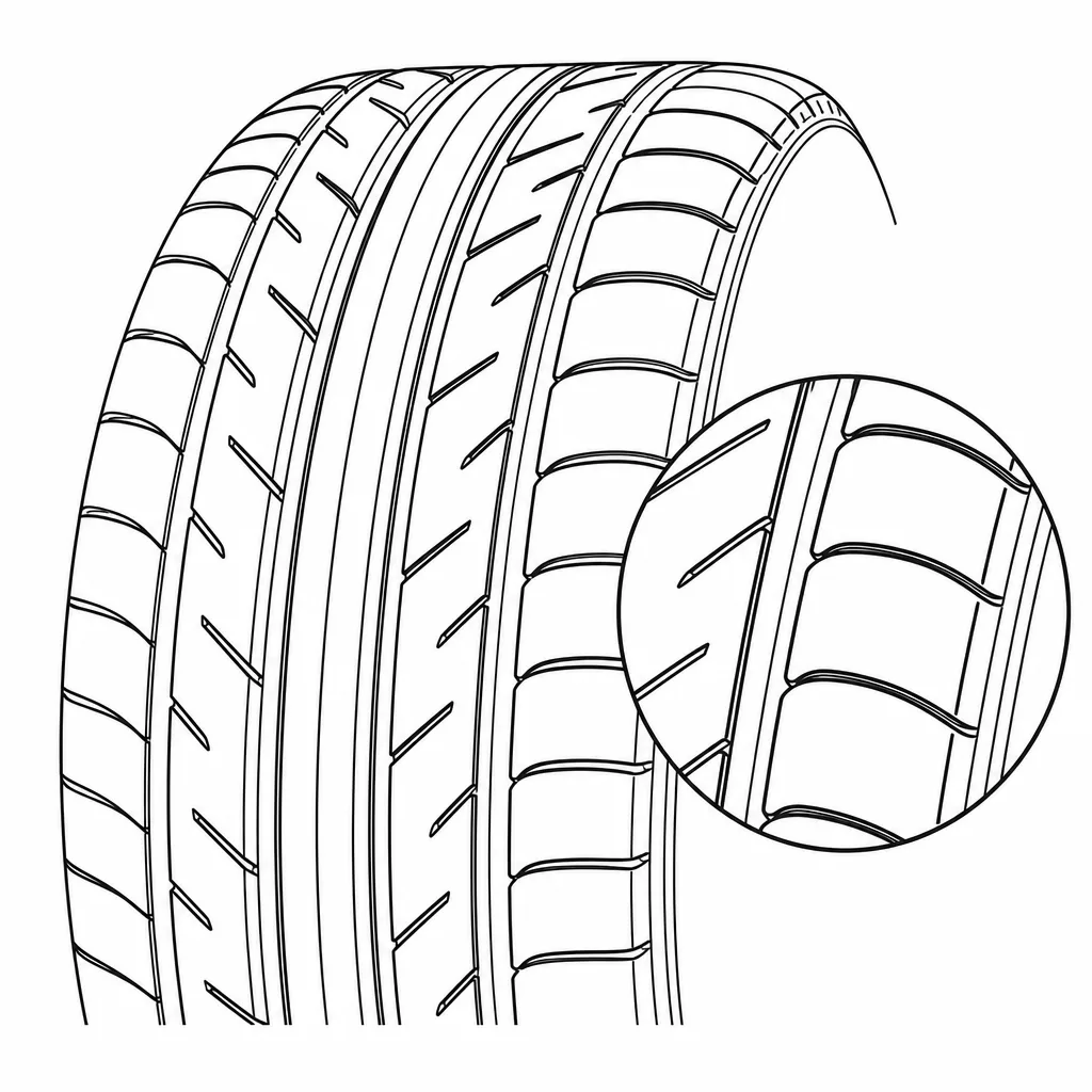 Schéma illustratif : Épaules différenciées à grands pavés arrondis et encoches courtes