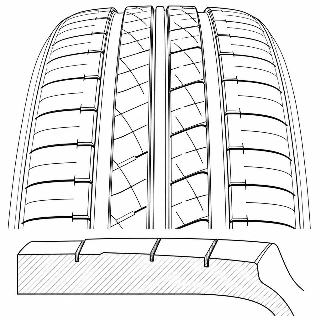 Schéma illustratif : Épaules formées d’éléments longitudinaux semi-continus avec encoches latérales courtes