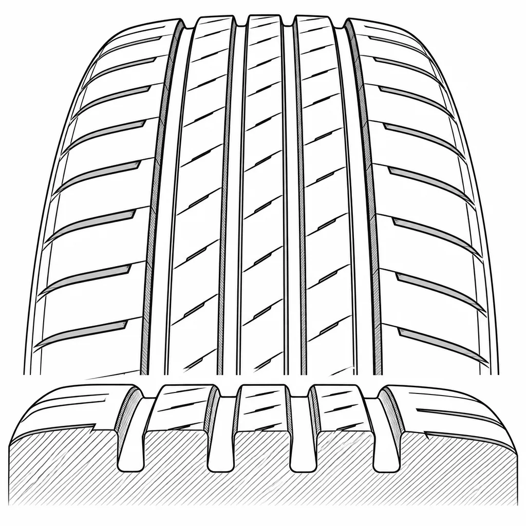 Schéma illustratif : Quatre rainures circonférentielles séparant des bandes étroites