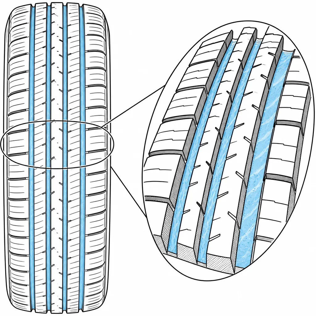 Schéma illustratif : Volume de vide concentré dans les quatre rainures circonférentielles