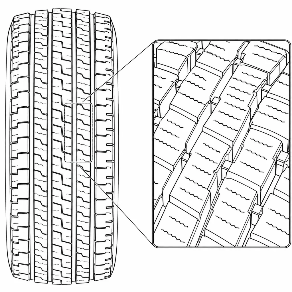 Schéma illustratif : Ponts de gomme étroits entre les découpes des pavés centraux