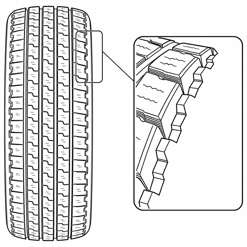 Schéma illustratif : Contour extérieur crénelé formé de nombreux petits segments