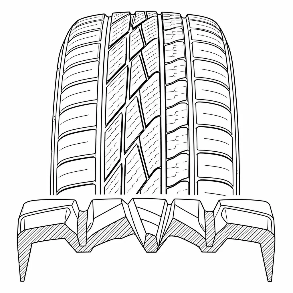 Schéma illustratif : Gradient de volume de gomme entre le centre découpé et les blocs périphériques allongés