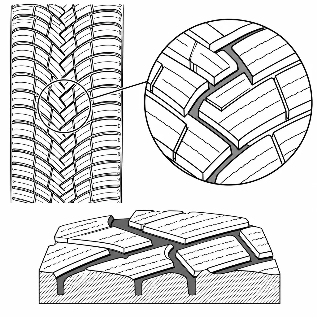 Schéma illustratif : Rainures sinueuses reliées à des canaux transversaux obliques