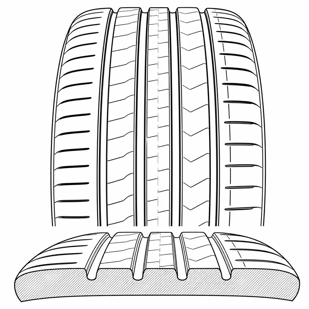 Schéma illustratif : Bandes longitudinales et épaules quasi continues présentant une forte proportion de gomme pleine