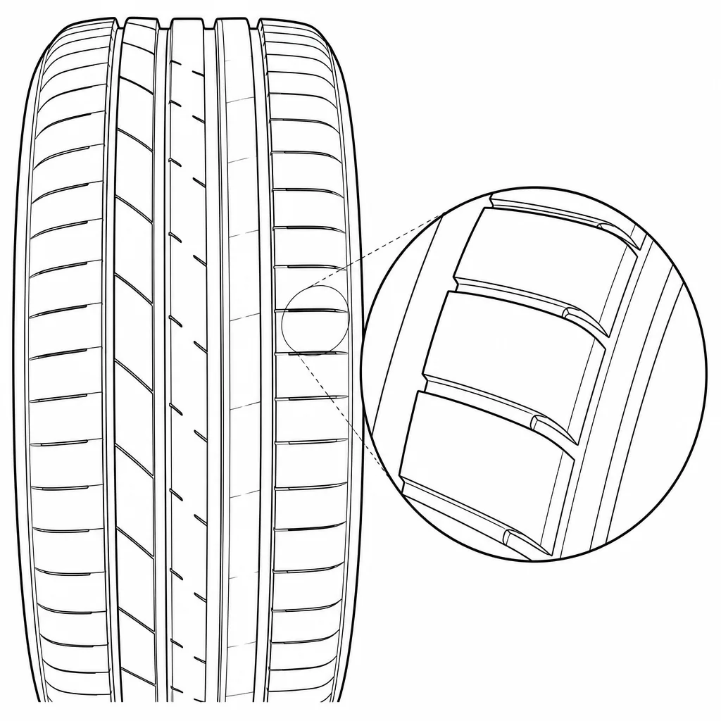 Schéma illustratif : Pavés d’épaule larges séparés par des encoches régulières
