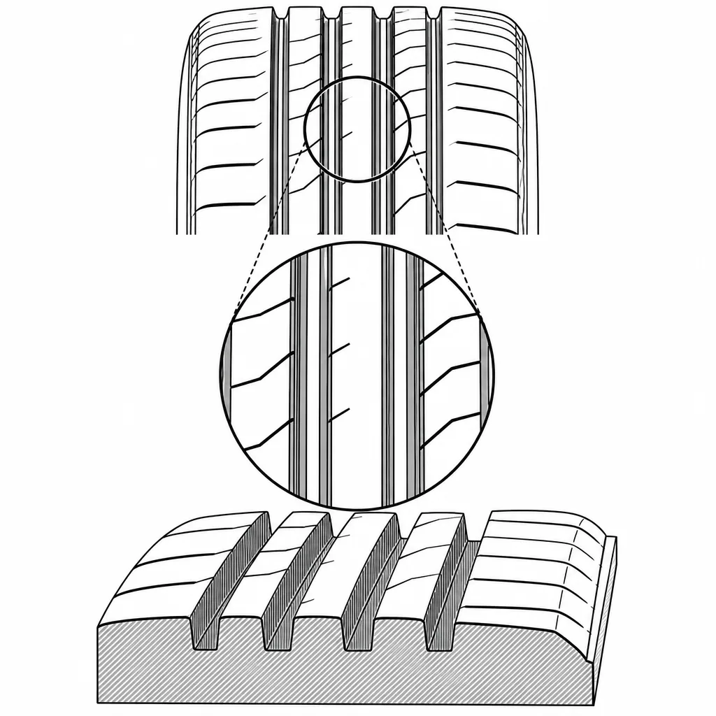Schéma illustratif : Bandes médianes étroites encadrées par des canaux rectilignes
