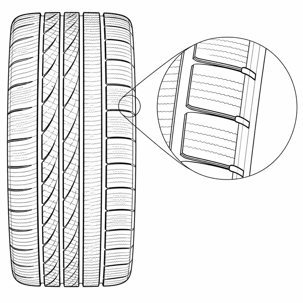 Schéma illustratif : Encoches transversales régulièrement espacées entre les pavés d’épaule