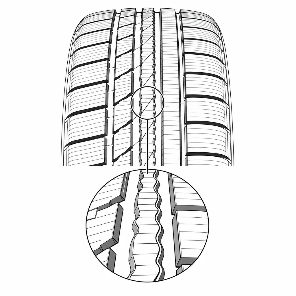 Schéma illustratif : Rainure centrale étroite et ondulée