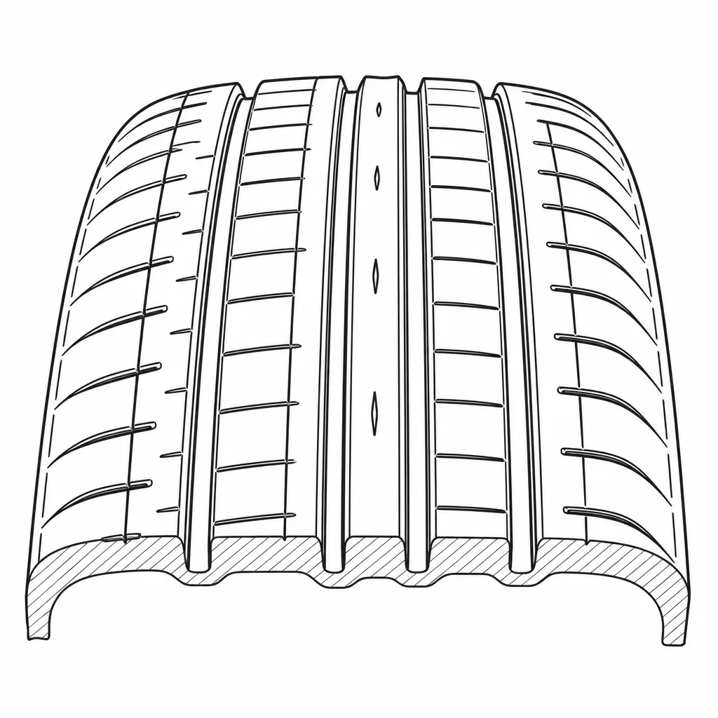 Schéma illustratif : Quatre rainures longitudinales larges séparant des bandes étroites