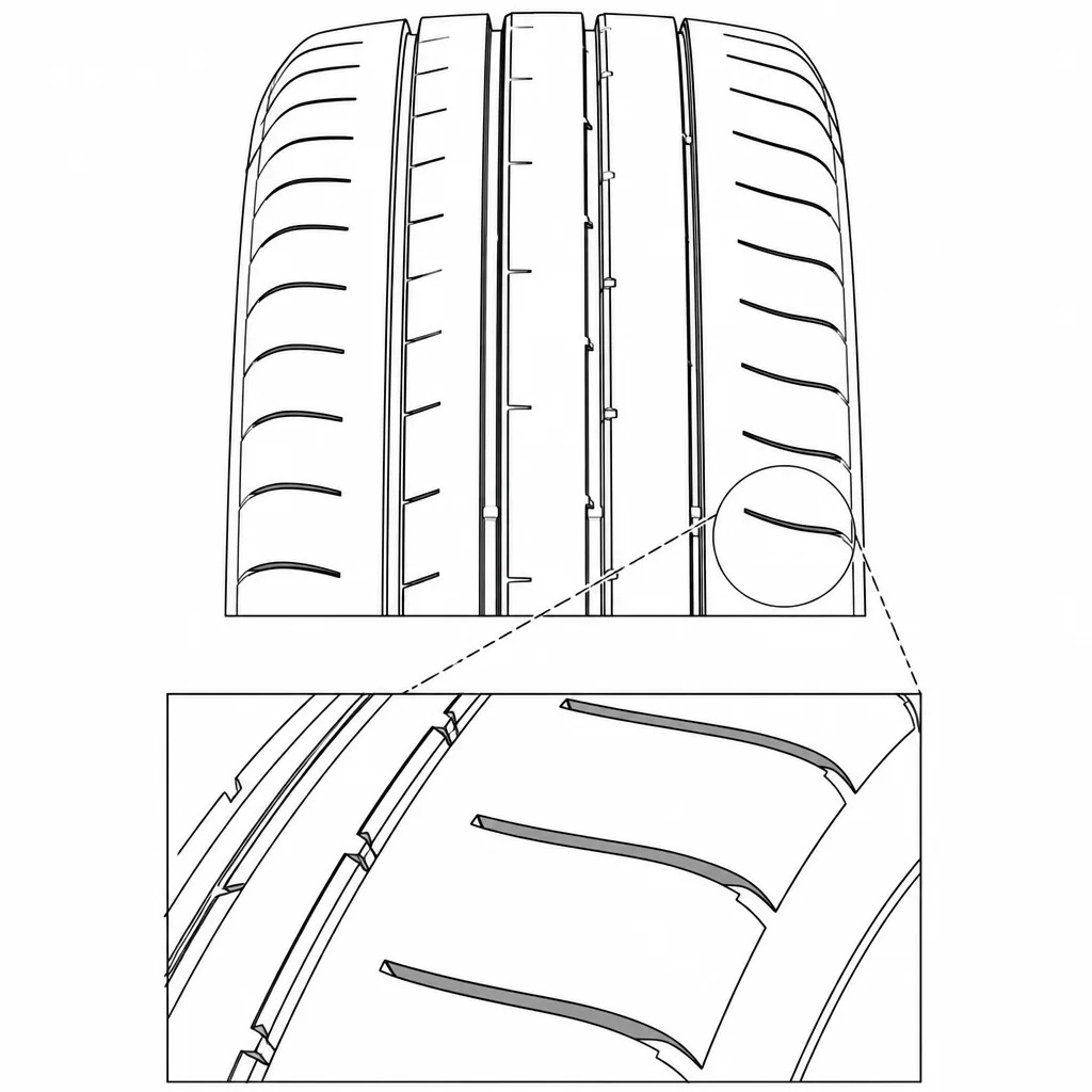 Schéma illustratif : Épaules composées de longues plages de gomme séparées par des ouvertures courtes et espacées