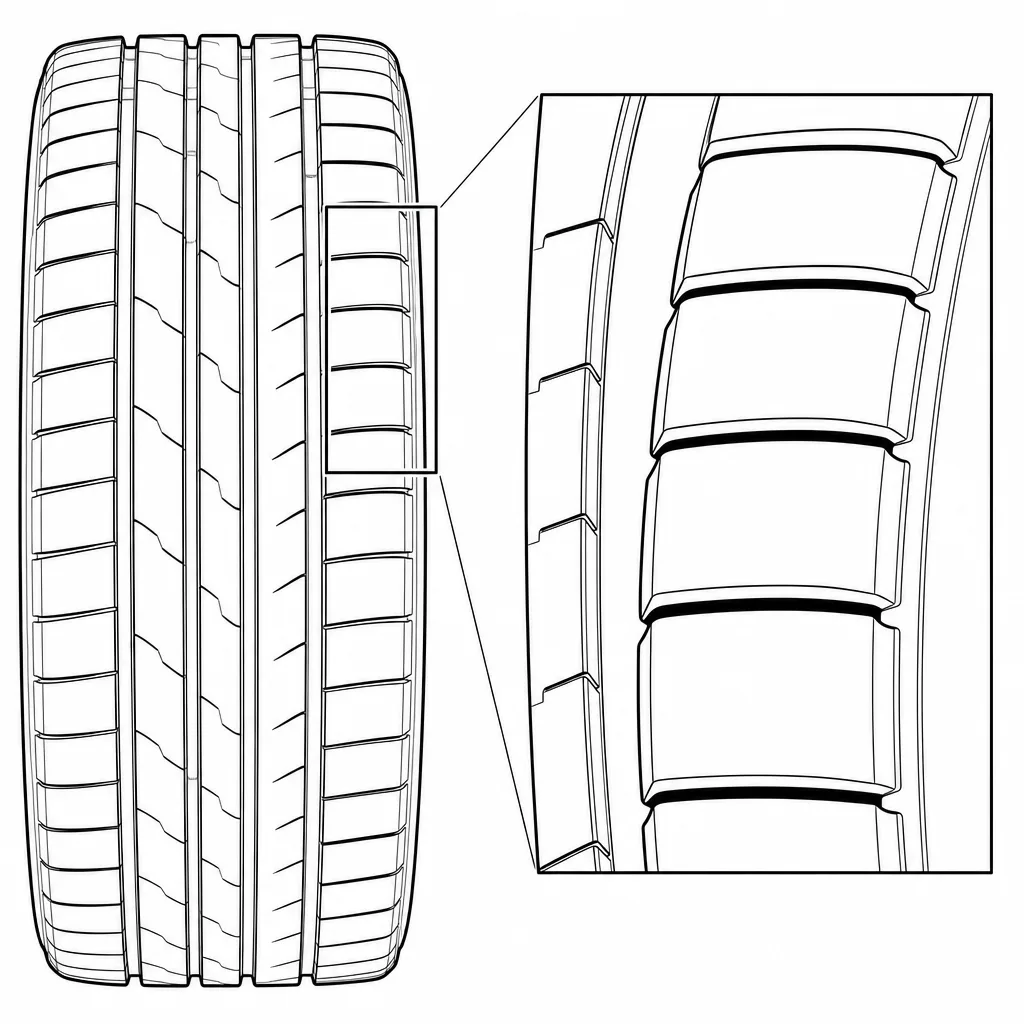 Schéma illustratif : Pavés d’épaule larges avec encoches transversales périodiques