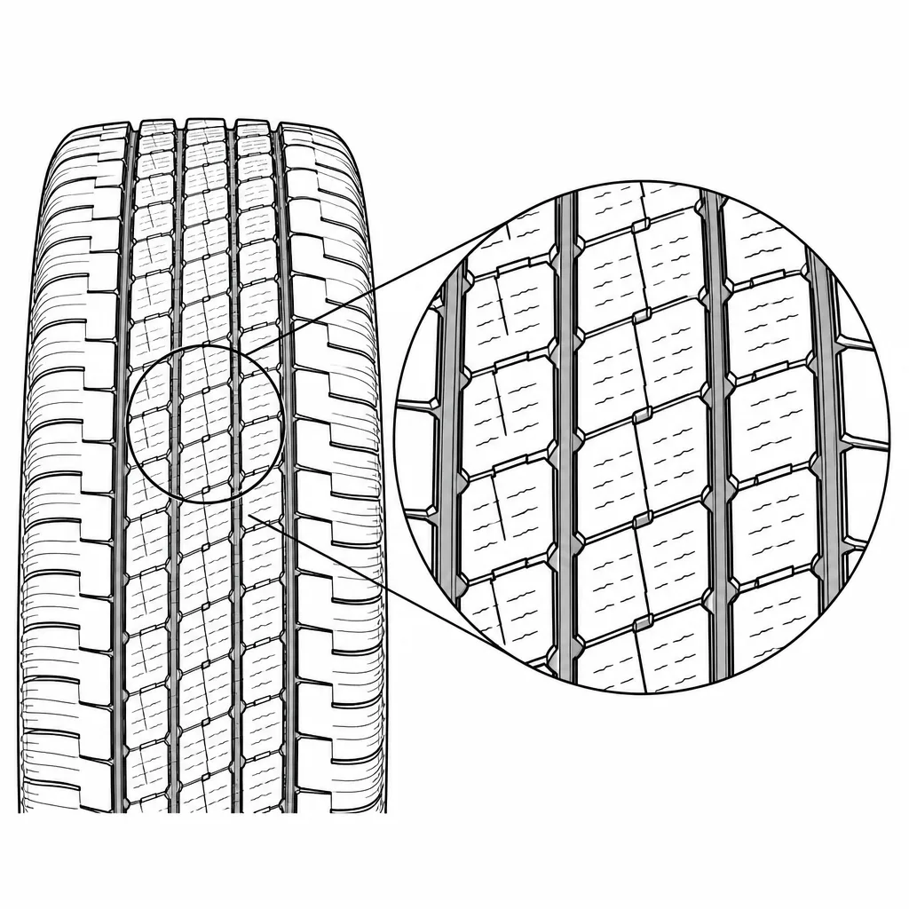 Schéma illustratif : Ligaments de gomme étroits entre les nombreuses découpes centrales