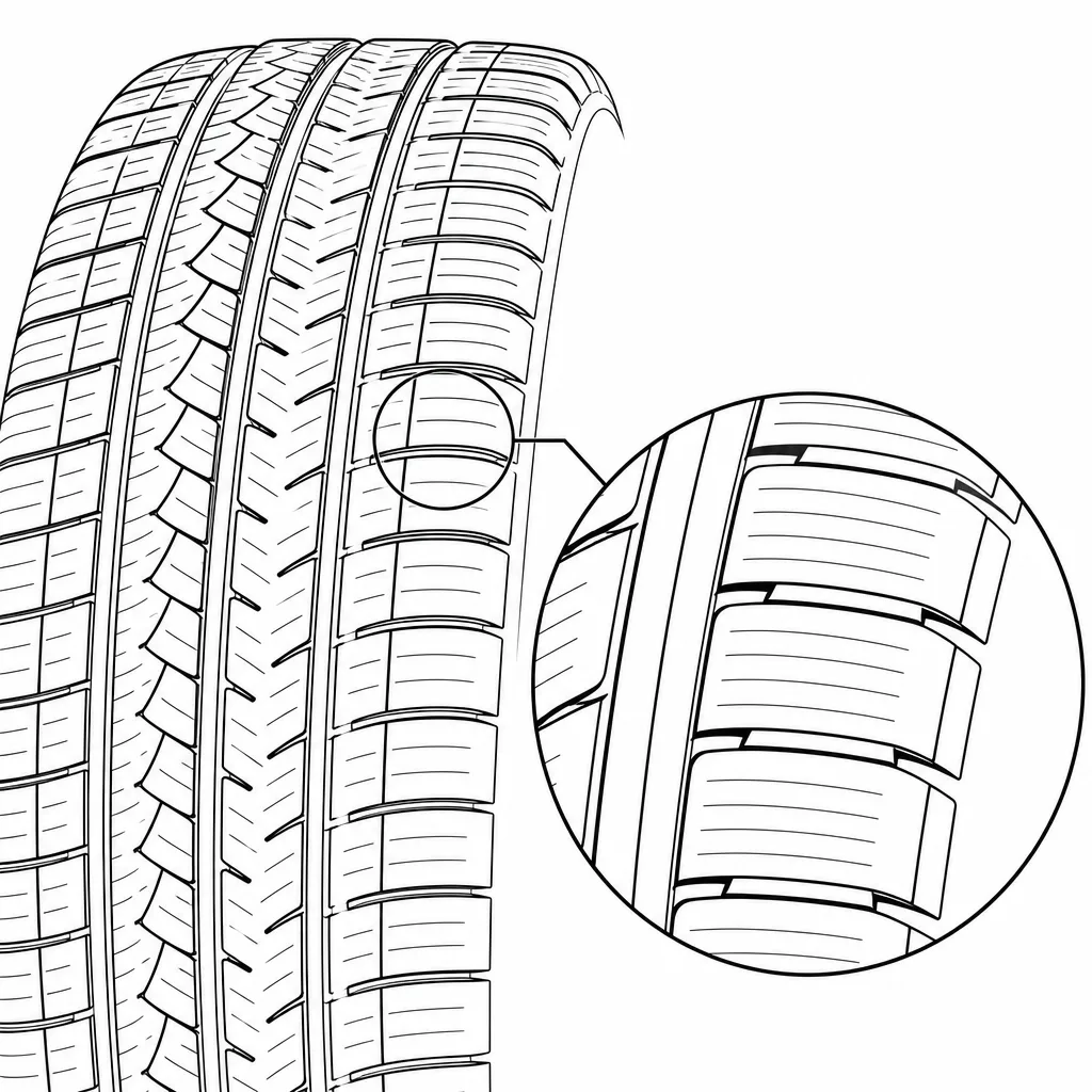 Schéma illustratif : Blocs d’épaule allongés conservant des volumes de gomme relativement importants entre les entailles