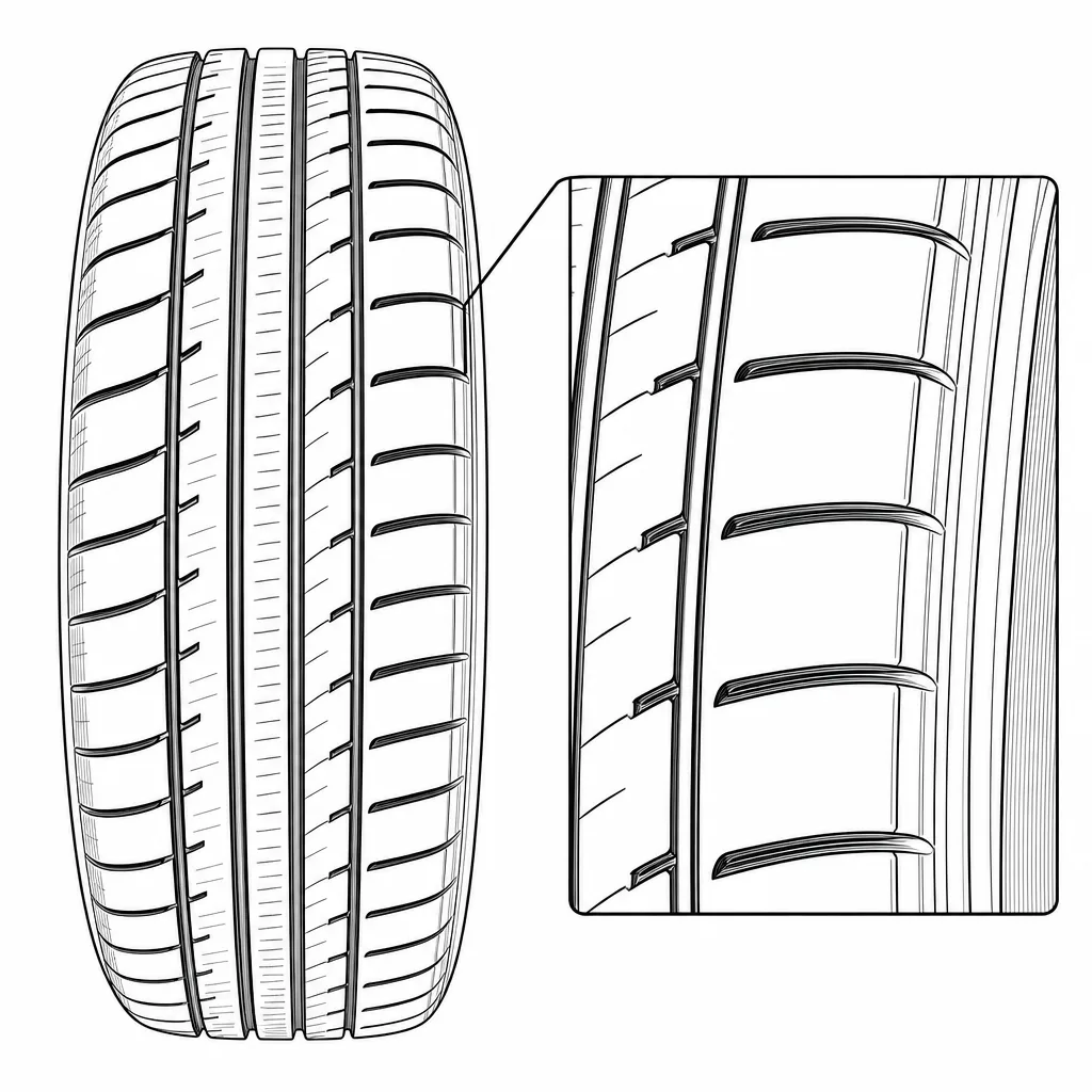 Schéma illustratif : Faible lamellisation des surfaces de gomme, notamment des larges pavés d’épaule
