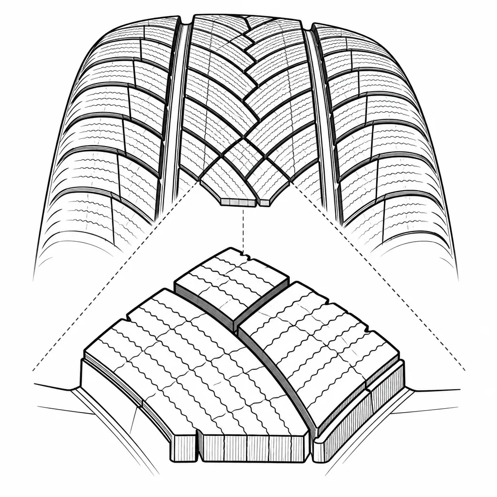 Schéma illustratif : Blocs centraux jointifs disposés en chevrons, sans bande centrale monolithique