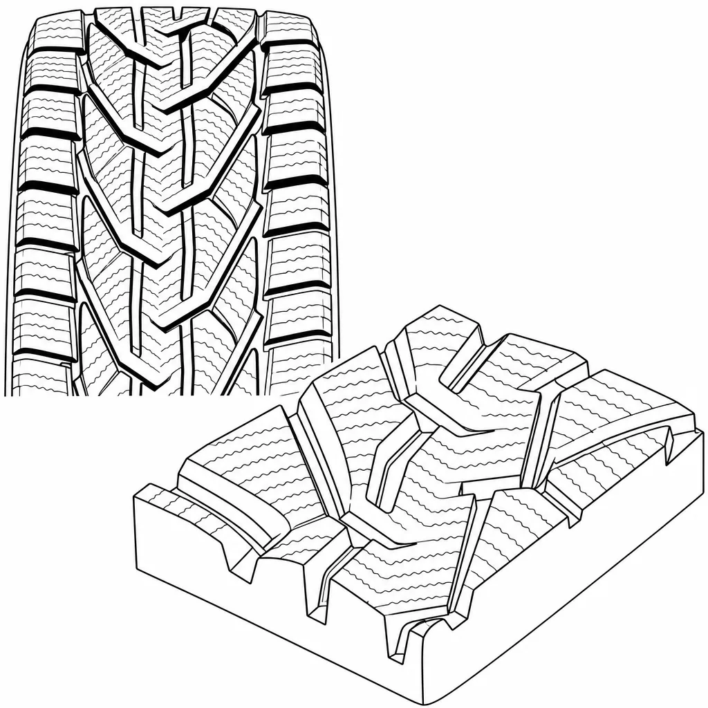 Schéma illustratif : Centre constitué de pavés courts sans bande de gomme pleine