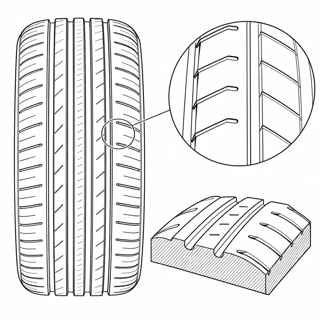 Schéma illustratif : Encoches obliques courtes terminées dans la gomme