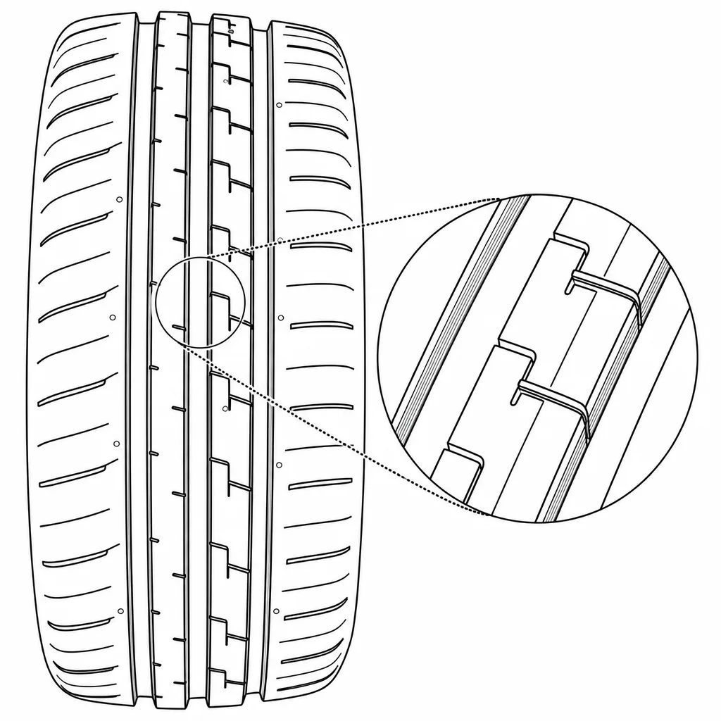Schéma illustratif : Liaisons de gomme conservées autour des entailles courtes des nervures intermédiaires