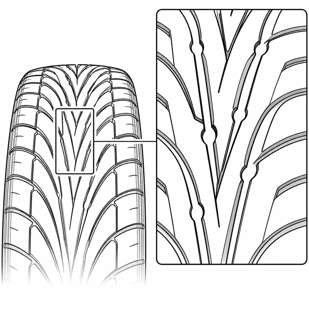 Schéma illustratif : Étranglements périodiques des rangées intermédiaires entre les deux rainures ondulantes