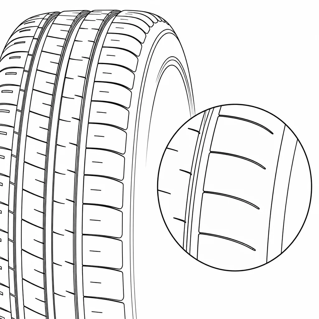 Schéma illustratif : Épaules semi-continues à fines encoches transversales et bord extérieur arrondi