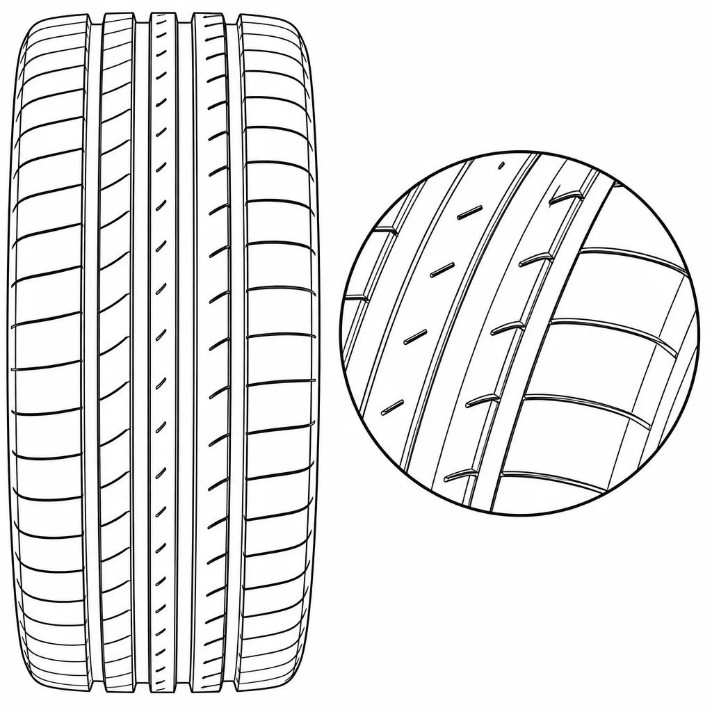 Schéma illustratif : Faible subdivision des éléments de gomme par des lamelles