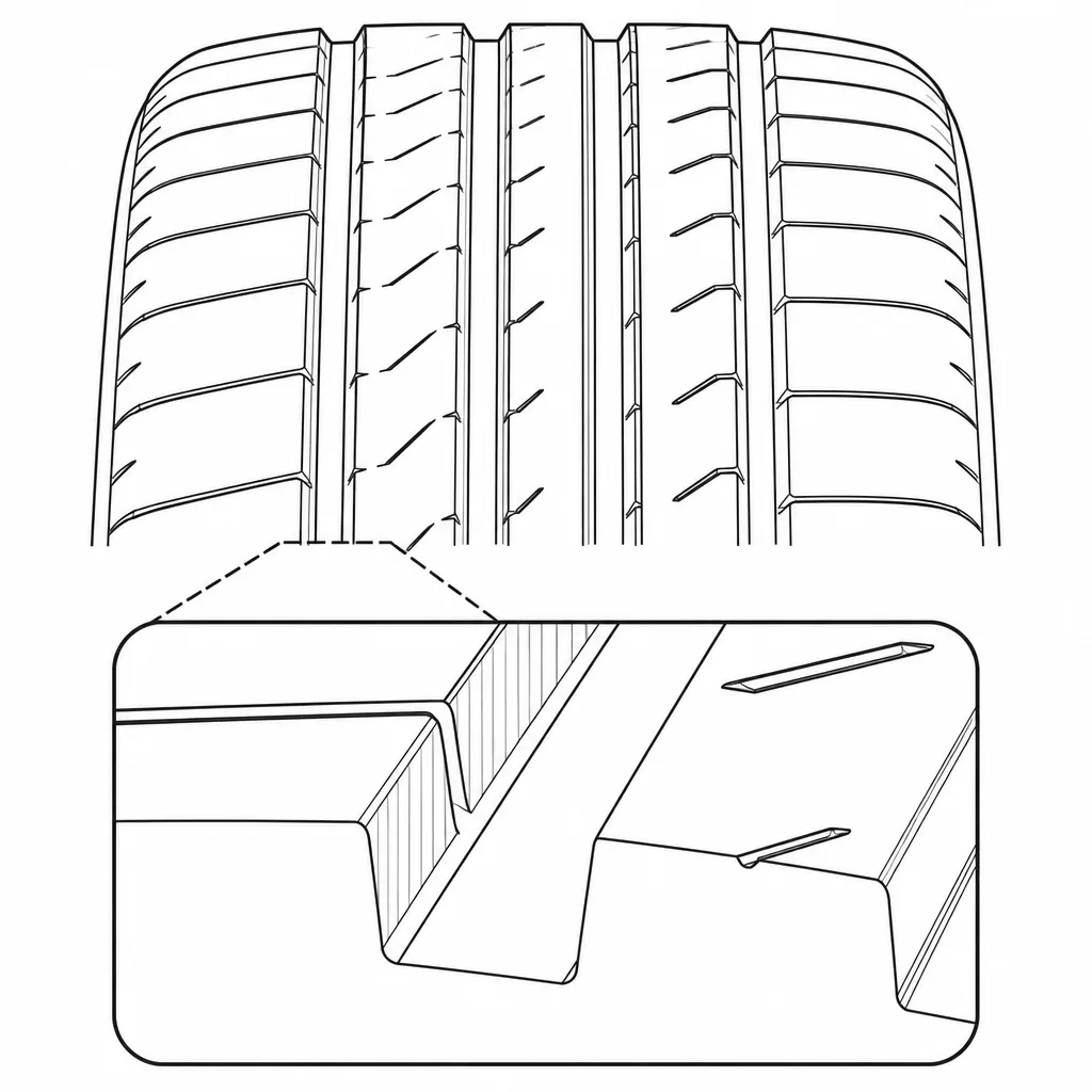 Schéma illustratif : Interfaces entre les quatre rainures principales et les bandes de gomme voisines