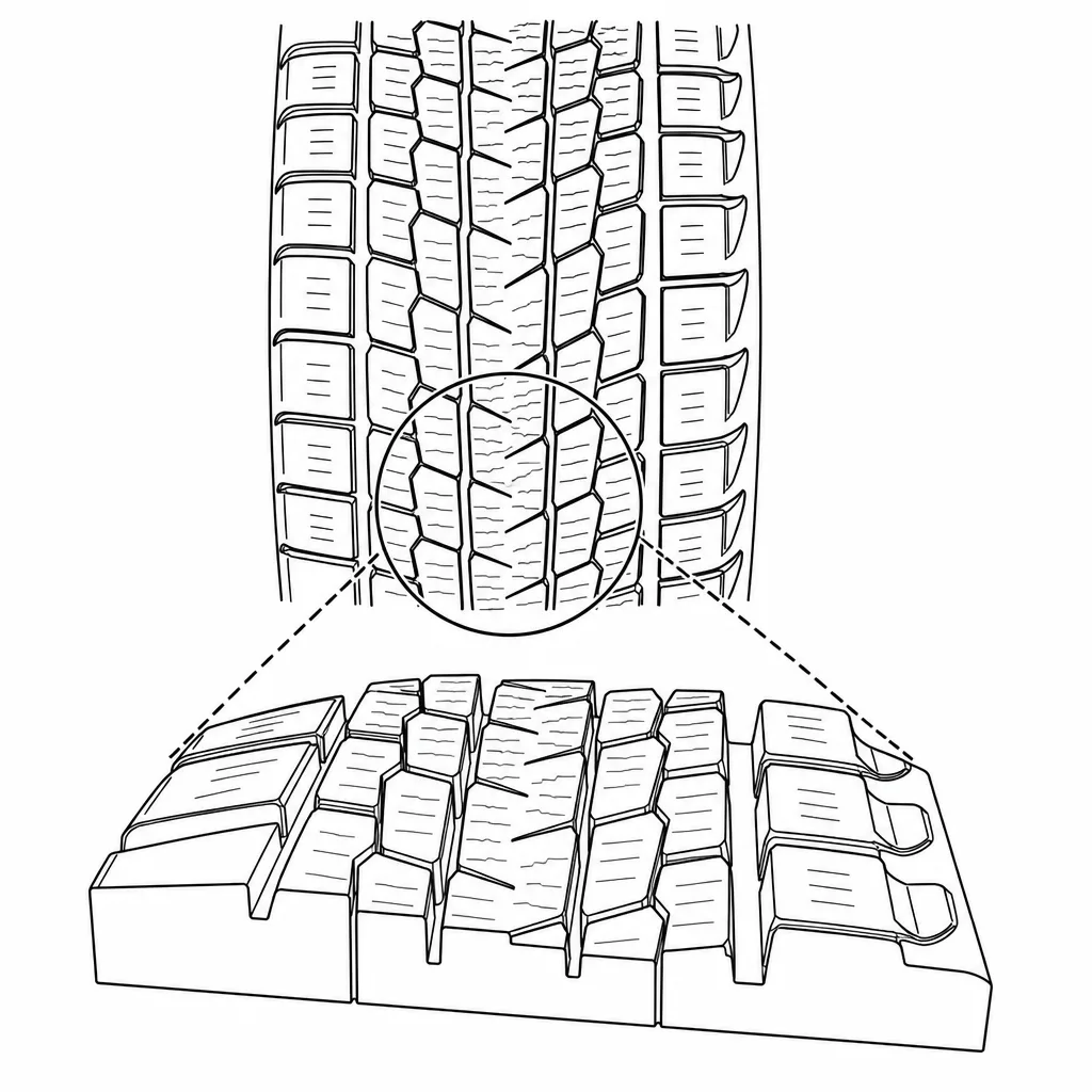 Schéma illustratif : Progression dimensionnelle des petits pavés centraux vers les blocs intermédiaires allongés puis les épaules larges