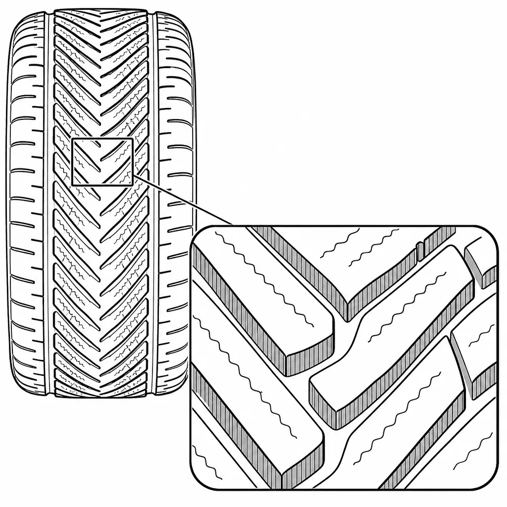 Schéma illustratif : Pointes étroites des pavés centraux en chevrons
