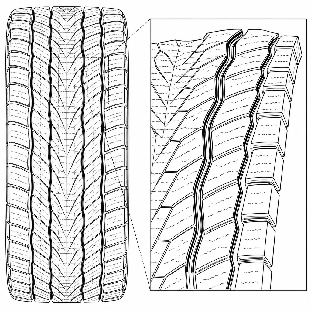 Schéma illustratif : Quatre rainures longitudinales sinueuses