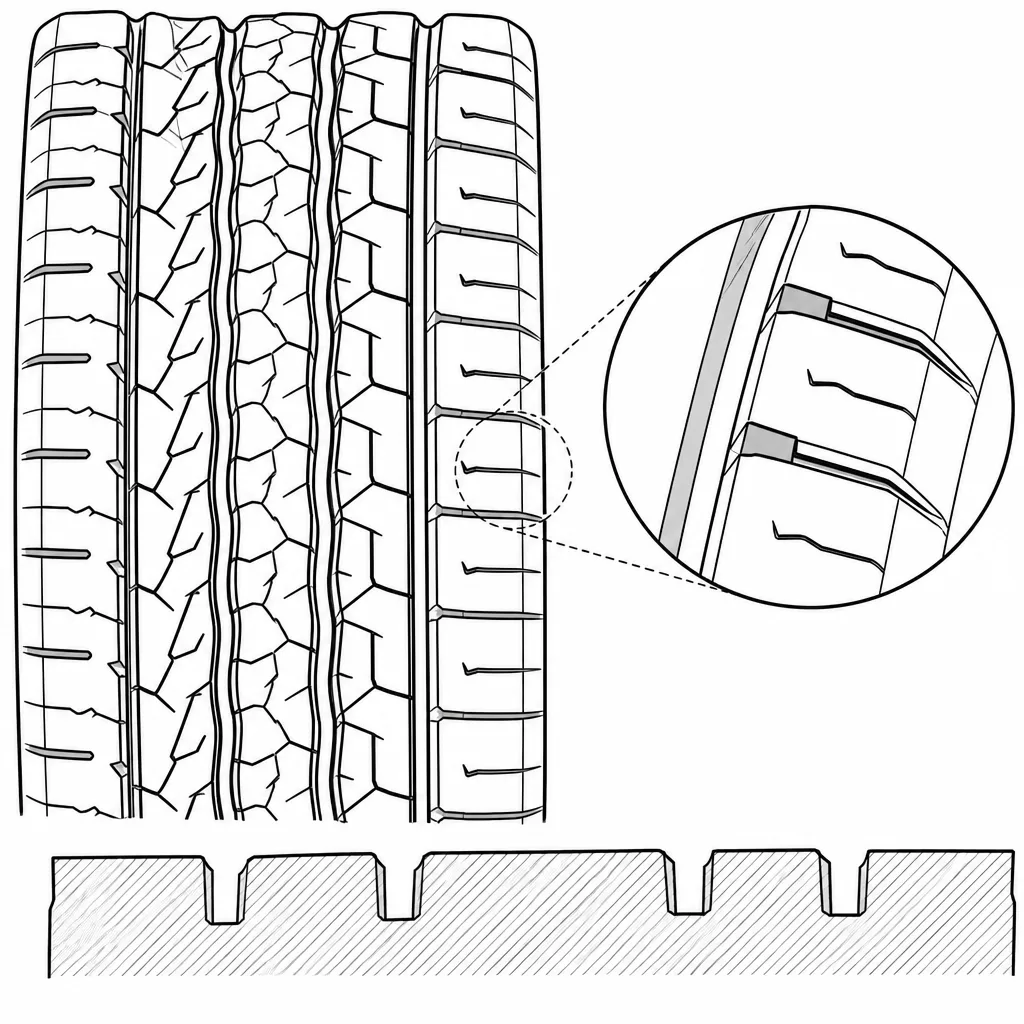 Schéma illustratif : Pavés d’épaule larges séparés par des encoches transversales régulières