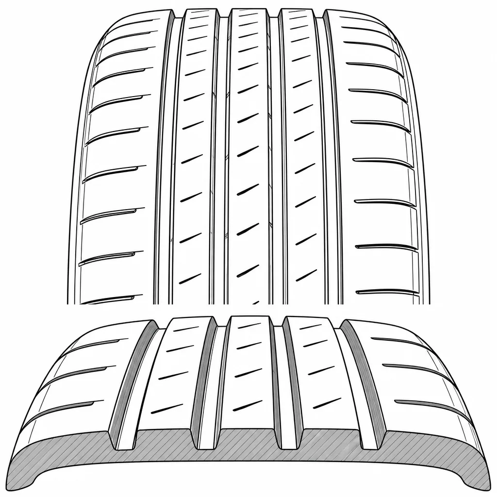 Schéma illustratif : Forte proportion de gomme portée par les bandes circonférentielles