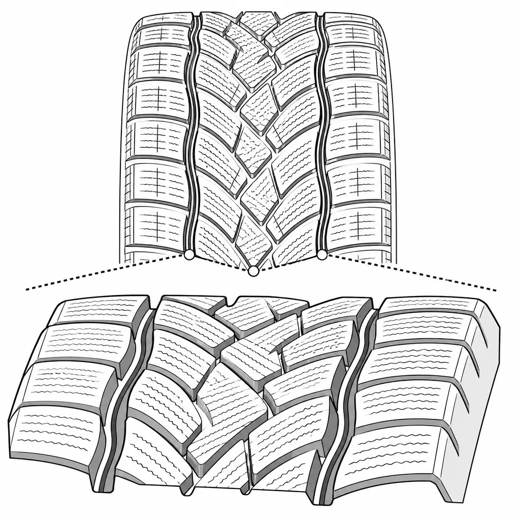Schéma illustratif : Trois rainures longitudinales sinueuses séparant des rangées de pavés