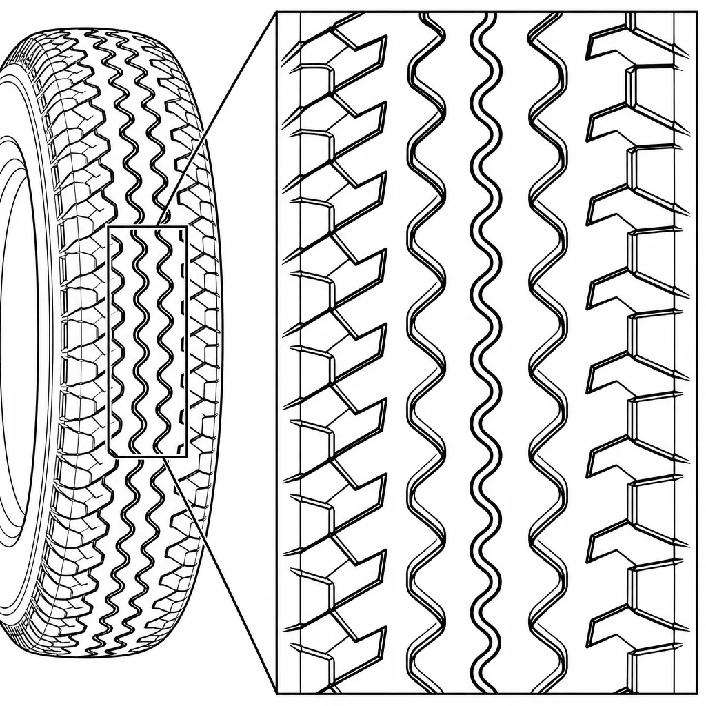 Schéma illustratif : Chaîne centrale étroite formée de motifs ondulés très rapprochés